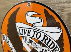 Vintage Harley Davidson Motorcycles Porcelain Sign Gas Oil Dealership Hog Bike