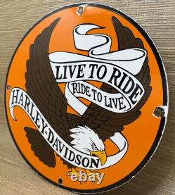Vintage Harley Davidson Motorcycles Porcelain Sign Gas Oil Dealership Hog Bike