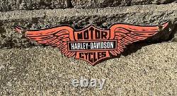 Vintage Harley Davidson Wings Motorcycle Porcelain Bike Gas Pump Service Sign