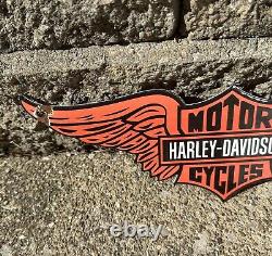 Vintage Harley Davidson Wings Motorcycle Porcelain Bike Gas Pump Service Sign