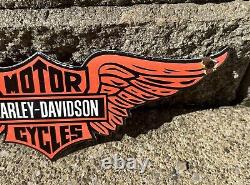 Vintage Harley Davidson Wings Motorcycle Porcelain Bike Gas Pump Service Sign