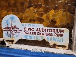 Vintage Hawaii Porcelain Sign Topper Roller Skating Rink CIVIC Honolulu Aloha