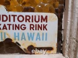 Vintage Hawaii Porcelain Sign Topper Roller Skating Rink CIVIC Honolulu Aloha