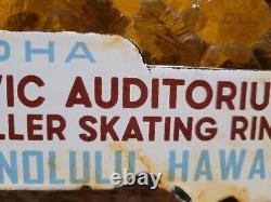 Vintage Hawaii Porcelain Sign Topper Roller Skating Rink CIVIC Honolulu Aloha