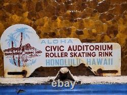 Vintage Hawaii Porcelain Sign Topper Roller Skating Rink CIVIC Honolulu Aloha