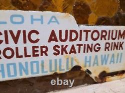 Vintage Hawaii Porcelain Sign Topper Roller Skating Rink CIVIC Honolulu Aloha