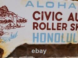 Vintage Hawaii Porcelain Sign Topper Roller Skating Rink CIVIC Honolulu Aloha