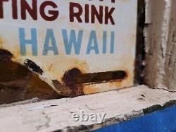 Vintage Hawaii Porcelain Sign Topper Roller Skating Rink CIVIC Honolulu Aloha