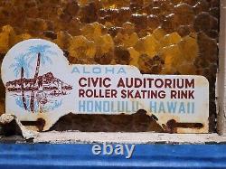 Vintage Hawaii Porcelain Sign Topper Roller Skating Rink CIVIC Honolulu Aloha