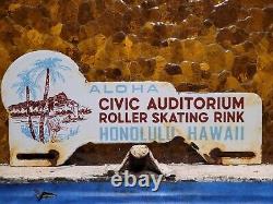 Vintage Hawaii Porcelain Sign Topper Roller Skating Rink CIVIC Honolulu Aloha