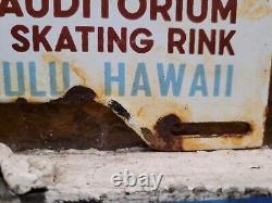Vintage Hawaii Porcelain Sign Topper Roller Skating Rink CIVIC Honolulu Aloha