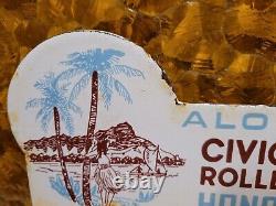 Vintage Hawaii Porcelain Sign Topper Roller Skating Rink CIVIC Honolulu Aloha