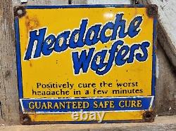 Vintage Headache Wafers Porcelain Sign Doctors Cure Remedy Hospital Medicine