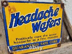Vintage Headache Wafers Porcelain Sign Doctors Cure Remedy Hospital Medicine