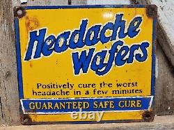 Vintage Headache Wafers Porcelain Sign Doctors Cure Remedy Hospital Medicine