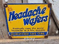 Vintage Headache Wafers Porcelain Sign Doctors Cure Remedy Hospital Medicine