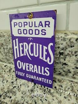 Vintage Hercules Overalls Sign Metal Gas Motor Oil Sales Service Factory Workers