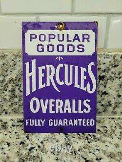 Vintage Hercules Overalls Sign Metal Gas Motor Oil Sales Service Factory Workers