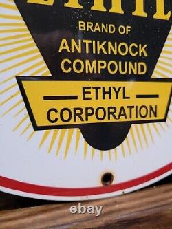 Vintage Hi-speed Ethyl Porcelain Sign Gas Station Service Gasoline Antinock Sign