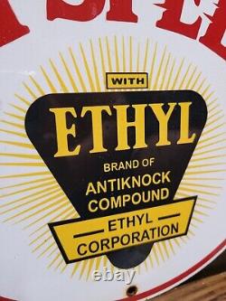 Vintage Hi-speed Ethyl Porcelain Sign Gas Station Service Gasoline Antinock Sign