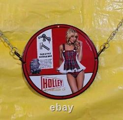 Vintage Holley Carburetor Garage Gas&oil Pinup Girl Porcelain Enamel Sign