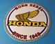 Vintage Honda Sign Motorcycle Biker Automobile Gas Pump Service Porcelain Sign