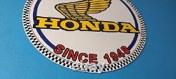 Vintage Honda Sign Motorcycle Biker Automobile Gas Pump Service Porcelain Sign
