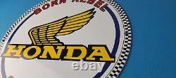 Vintage Honda Sign Motorcycle Biker Automobile Gas Pump Service Porcelain Sign