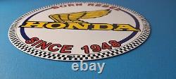 Vintage Honda Sign Motorcycle Biker Automobile Gas Pump Service Porcelain Sign