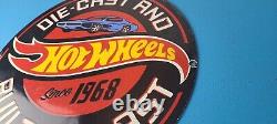 Vintage Hot Wheels Porcelain Sign American Die-Cast Cars Gas Pump Sign