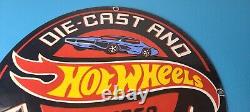 Vintage Hot Wheels Porcelain Sign American Die-Cast Cars Gas Pump Sign