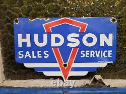 Vintage Hudson Porcelain Sign Old Oil Service Station Automobile Dealer Car Sale