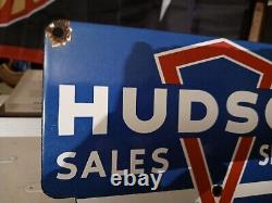 Vintage Hudson Sales Service 10 Porcelain Dealer Auto Parts Gas Oil Sign