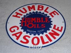Vintage Humble Gasoline Oil +refining 11 3/4 Porcelain Metal Houston Texas Sign