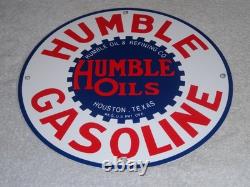 Vintage Humble Gasoline Oil +refining 11 3/4 Porcelain Metal Houston Texas Sign