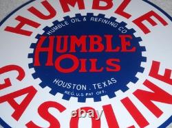 Vintage Humble Gasoline Oil +refining 11 3/4 Porcelain Metal Houston Texas Sign