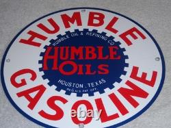 Vintage Humble Gasoline Oil +refining 11 3/4 Porcelain Metal Houston Texas Sign