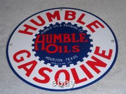 Vintage Humble Gasoline Oil +refining 11 3/4 Porcelain Metal Houston Texas Sign