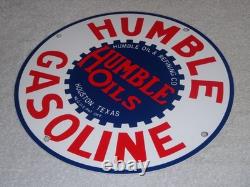 Vintage Humble Gasoline Oil +refining 11 3/4 Porcelain Metal Houston Texas Sign