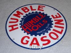 Vintage Humble Gasoline Oil +refining 11 3/4 Porcelain Metal Houston Texas Sign