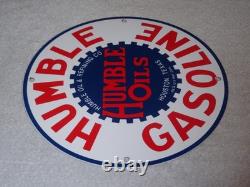 Vintage Humble Gasoline Oil +refining 11 3/4 Porcelain Metal Houston Texas Sign