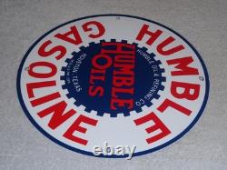 Vintage Humble Gasoline Oil +refining 11 3/4 Porcelain Metal Houston Texas Sign