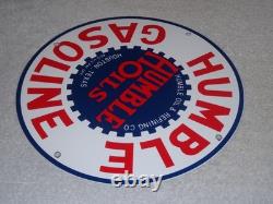 Vintage Humble Gasoline Oil +refining 11 3/4 Porcelain Metal Houston Texas Sign