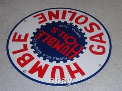 Vintage Humble Gasoline Oil +refining 11 3/4 Porcelain Metal Houston Texas Sign