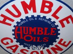 Vintage Humble Gasoline Oil +refining 11 3/4 Porcelain Metal Houston Texas Sign
