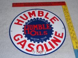 Vintage Humble Gasoline Oil +refining 11 3/4 Porcelain Metal Houston Texas Sign
