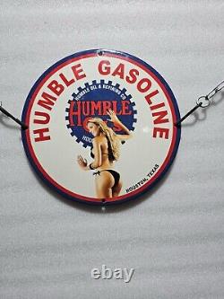 Vintage Humble Gasoline Pinup Girl Porcelain Gas Oil Motor Lube Garage Pump Sign
