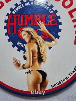 Vintage Humble Gasoline Pinup Girl Porcelain Gas Oil Motor Lube Garage Pump Sign