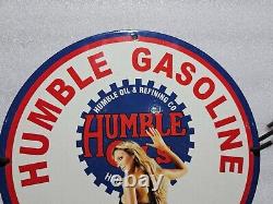Vintage Humble Gasoline Pinup Girl Porcelain Gas Oil Motor Lube Garage Pump Sign