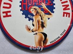 Vintage Humble Gasoline Pinup Girl Porcelain Gas Oil Motor Lube Garage Pump Sign